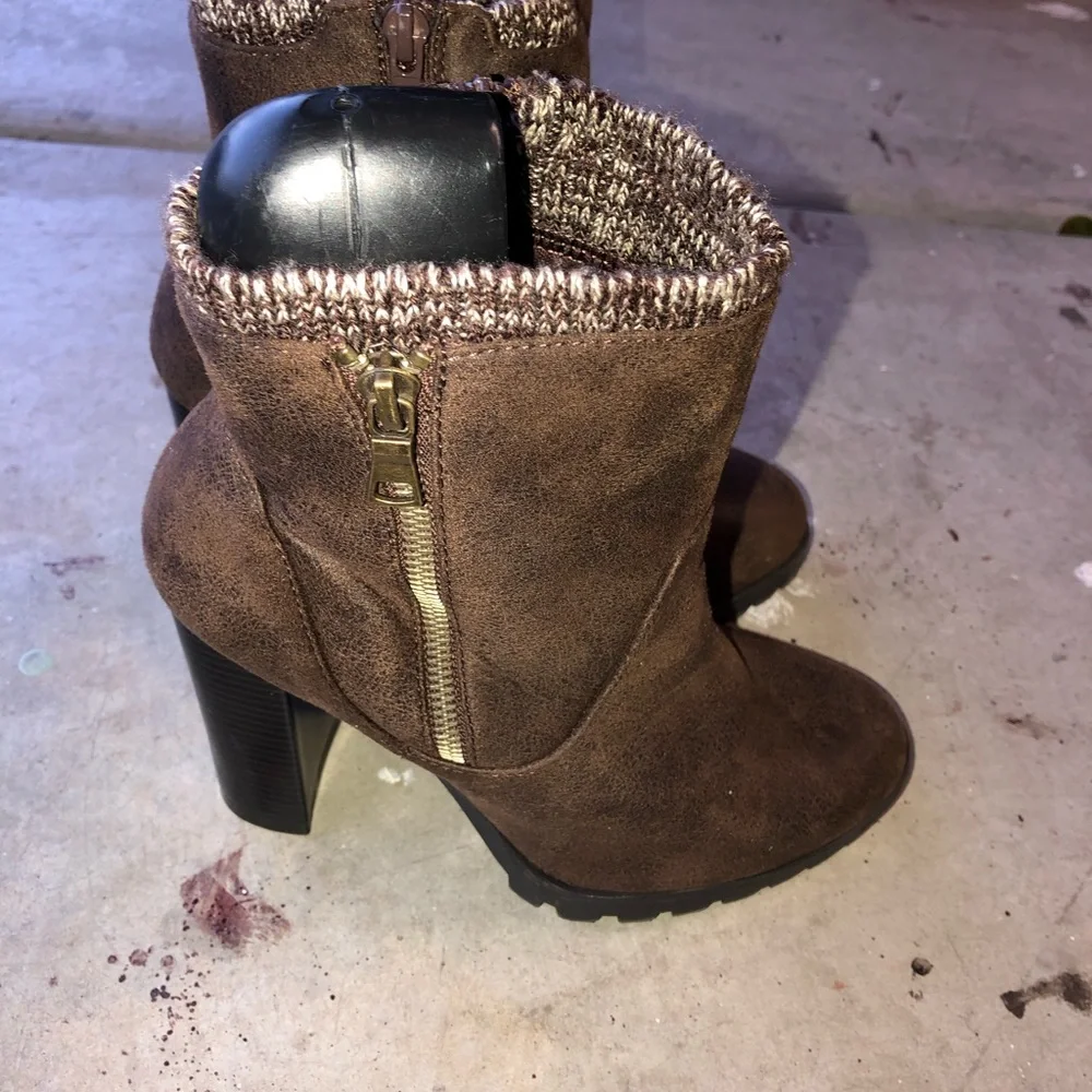 JustFab Brown Ankle Booties with Side Zipper